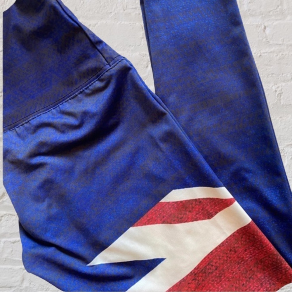 Om Shanti Union Jack Yoga Leggings Red White Blue